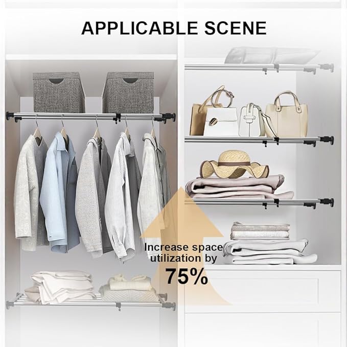 Hershii Expandable Closet Tension Shelf Rod Adjustable Metal Storage Rack Cabinet Organizer DIY Divider Separator Shelves for