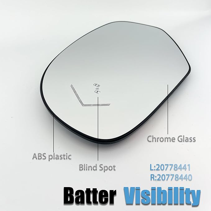 Right Passenger Side Replacement Mirror Glass compatible with 2009-2014 Cadillac Escalade,GMC,2009-2014 Chevrolet Suburban,2009-2014 GMC Yukon, Blind Spot Detection, w/o Auto Dimming