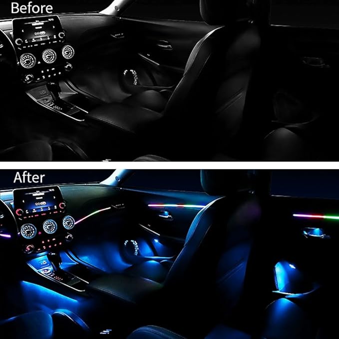 Interior Car Strip Lights Dreamcolor Acrylic Car Decorative Lights with APP Control Multicolor Internal Lighting Kit Music&DIY Function Ambient Fiber Optic Strip LEDs (Multicolor 10 in 1)
