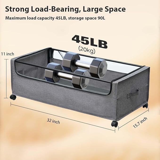 4-Packs Under Bed Storage with Wheels, Under The Bed Storage Drawers On Wheels, Rolling Underbed Drawers, Lockable, Heavy Dut
