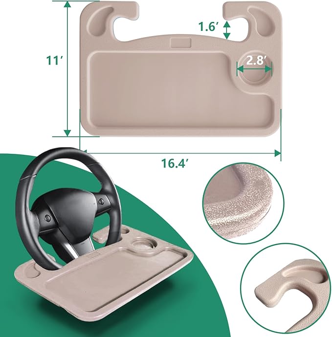 Steering Wheel Tray for Laptop & Food Universal Car Trays Accessories Steering Wheel Desk Car Travel Mount Car Food Tray for Eating - Beige