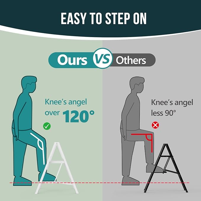 WOA WOA Step Ladder, Widen Pedals Foldable Step Stool, Lightweight Aluminum Ladder, Easy to Move Around, Anti-Slip Foot Stepl