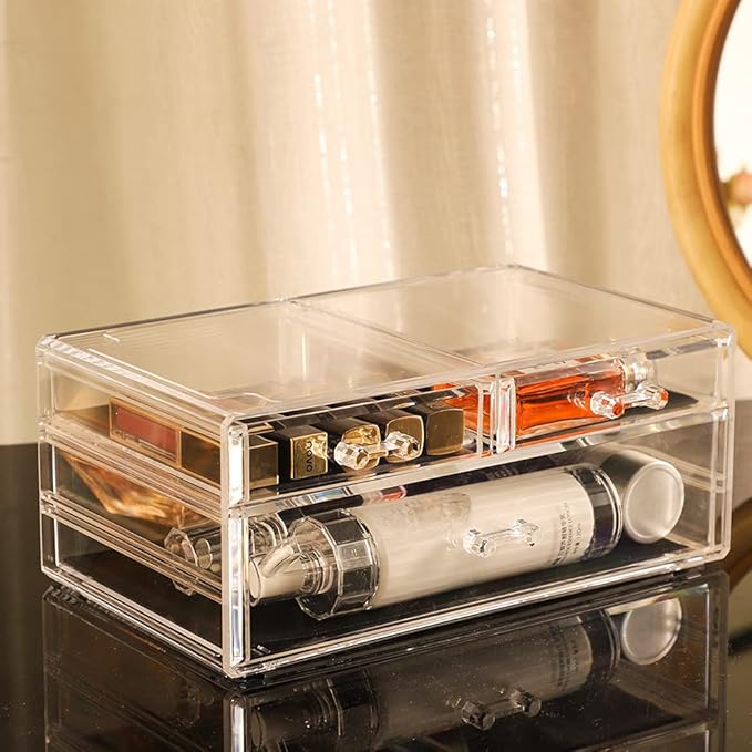 Cq acrylic Clear Storage Drawers,Stackable Make up Organizers And Storage For Vanity Countertop,Large 3 Drawers Plastic Shelf