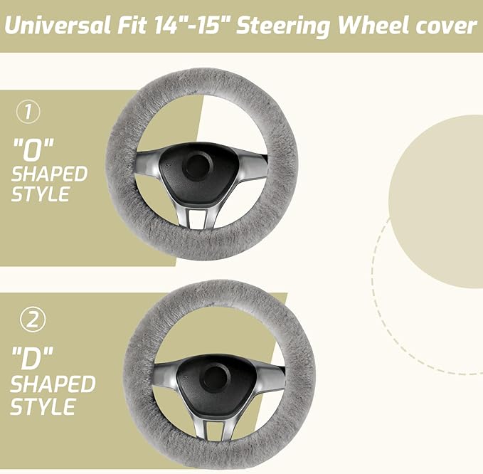 AEGIS Cover Sheepskin Steering Wheel Cover Premium Luxury AUS Genuine Merino Wool All-Season Non-Slip for Cars Fits 14.5-15.5" Wheels (Steel Grey)