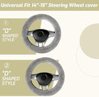 AEGIS Cover Sheepskin Steering Wheel Cover Premium Luxury AUS Genuine Merino Wool All-Season Non-Slip for Cars Fits 14.5-15.5" Wheels (Steel Grey)