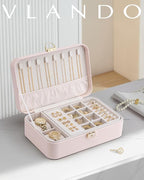 Vlando 2 Layer Jewelry Box,Jewelry Organizer Storage Lockable Earring Organizer Removable Jewelry Tray with Watch Pillow for 