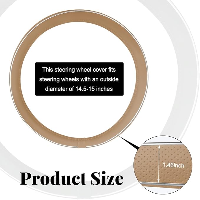 Yourkar Leather Steering Wheel Cover, Breathable Anti-Slip Car Steering Wheel Protector for Max Diameter 15 Inch, Universal A