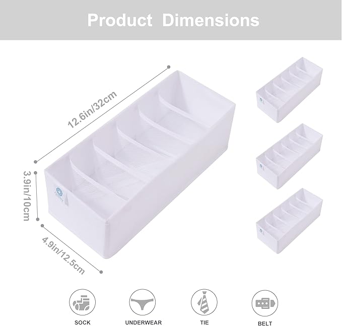 Qozary 3 Pack Sock Underwear Drawer Organizer Dividers, Collapsible Cabinet Closet Storage Boxes for Clothes, Socks, Lingerie