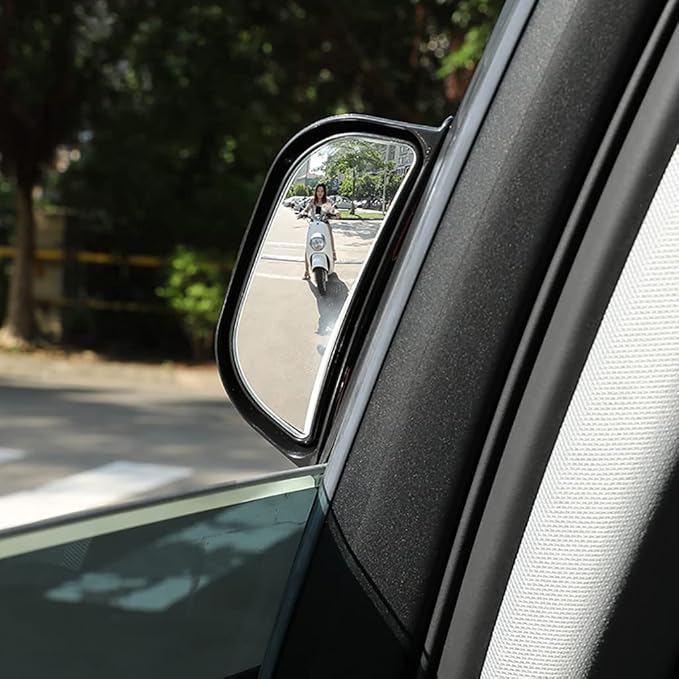 2Pcs Back Passenger Rear View Mirror Adjustable Blind Spot Mirror,Real Glass,Car SUV Side View Mirror With Convex Surface Stick on B-Pillar for Second Row Door Safely Get-Off (Black frame, 2 PCS)
