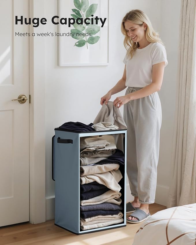 SOLEDI Laundry Hamper with Lid 90L Large & Tall Collapsible Laundry Basket, Clothes Hamper with Bag Removable Easy to Carry, 