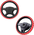 Red Polka Dot Steering Wheel Cover,Cute Classic Universal Fit 14-15 inch Steering Wheel Cover for Women Men, Automotive Inter