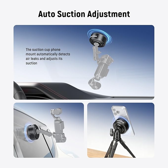 NEEWER Electric Suction Cup Mount with 1/4" Screw Holes for Phone Holder/Action Camera Adapter Compatible with iPhone GoPro DJI Insta360, Quick Release for POV Car Windshield Video Recording, CA164