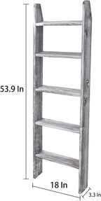 Rustic 5-Tier Wall-Leaning Wood Loadder Towel Racks for Bathroom Livingroom Kithen Office Woden Farmhouse Ladder-Style Blanke