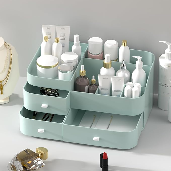 MIUOPUR Makeup Organizer for Vanity, Large Capacity Desk Organizer with Drawers for Cosmetics, Lipsticks, Jewelry, Nail Care,