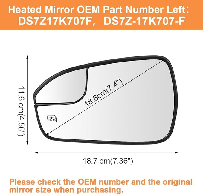 Senzeal Driver Side Heated Mirror Glass Replacement with Blind Spot mirror for Ford Fusion 2013 2014 2015 2016 2017 2018 2019 2020 DS7Z17K707F (Left Side)