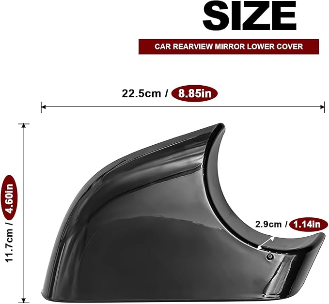 Pleoos Right Drive Side Rearview Mirror Lower Cover Compatible with Model Y 2018-2024, Side Mirror Cover Replacement, Base Trim Bottom Cover and Door Wing Mirror Cap Accessories (Black, Right)