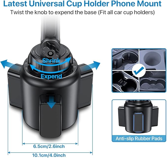 Miracase Cup Phone Holder for Car, [Upgraded Version] Adjustable Long Neck Car Cup Holder Phone Mount Cradle Friendly Compatible with iPhone Samsung Google and All Smartphones, Light Blue