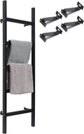 FUIN 57in Wall Mounted Wooden Blanket Ladder Living Room Decorative Farmhouse Quilt Display Holder Rustic Wood Towel Rack for
