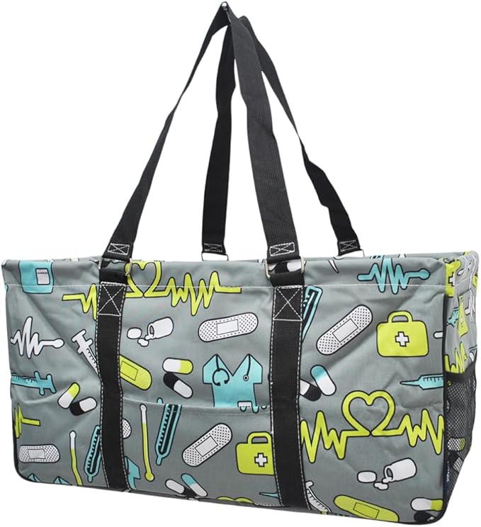 NGIL Extra Large Utility Tote Reusable Grocery Bag Oversized Collapsible for Groceries, Storage, Picnic, Beach (Nurse-black)