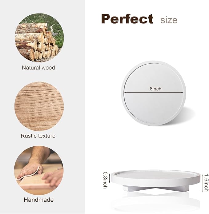 Round Decorative Tray Wood Bathroom Counter Organizer Farmhouse Kitchen Decor Wooden Riser for Soap Dish, Perfume, Candle, Sp