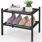 Smiry Small Bamboo Shoe Rack 2-Tier, Stackable Wooden Shoe Organizer for Entryway & Closet, Free Standing Wood Shoe Storage S