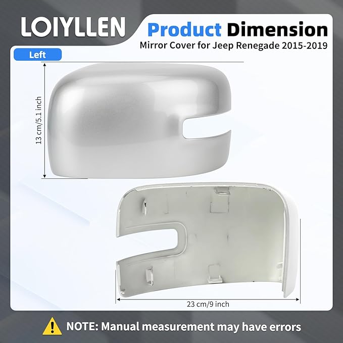 Driver & Passenger Side Mirror Cover Replacement for Jeep Renegade 2015 2016 2017 2018 2019 - Left & Right Side Mirror Covers, Rear View Mirror Cap Accessories Silver, With Lamp
