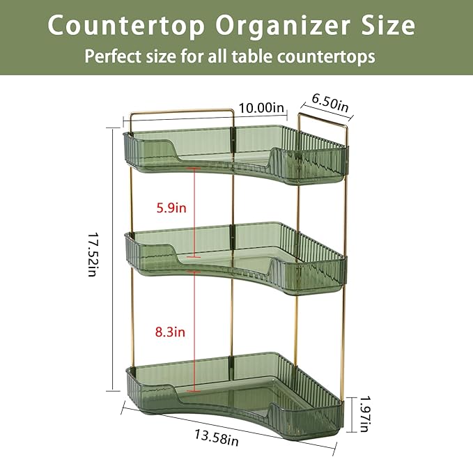 shuang qing 3-Tier Corner Bathroom Counter Organizer – Classic Storage Shelf for Makeup, Perfume & Toiletries, Space-Saving C