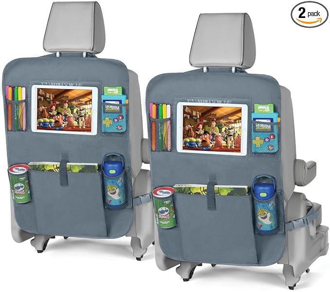 lebogner X-Large Grey Back Seat Protector For Kids + 5 Pocket Storage Organizer, 2 Pack