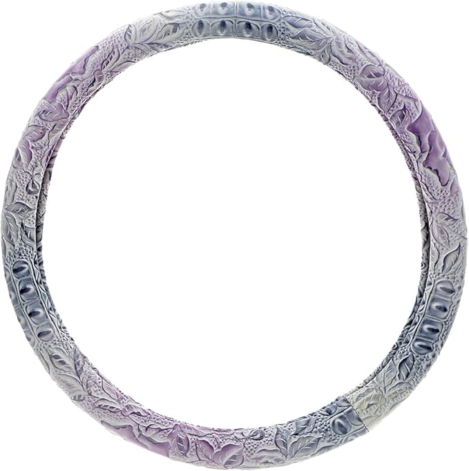 Car Steering Wheel Cover Universal 15 Inch Middle Size Auto Anti-Slip Leather Wheel Protector with Flower Grain Design White Style