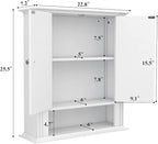 White Bathroom Wall Cabinet, Over the Toilet Storage Cabinet, Bathroom Cabinet Wall Mount, 2 Doors & Hooks, Medicine Cabinet 