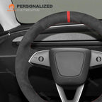 MEWANT Hand Stitched Matte Carbon Fiber&PU Leather Steering Wheel Cover Wrap for Tesla Model 3 Highland 2023 2024 2025 Steering Wheel Accessories
