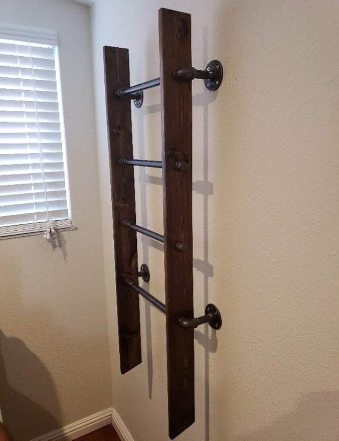 Rustic Industrial Pipe and Wood Blanket Ladder - Wood Quilt Ladder - Rustic Quilt Blanket Ladder - Pipe Decor Blanket Ladder 