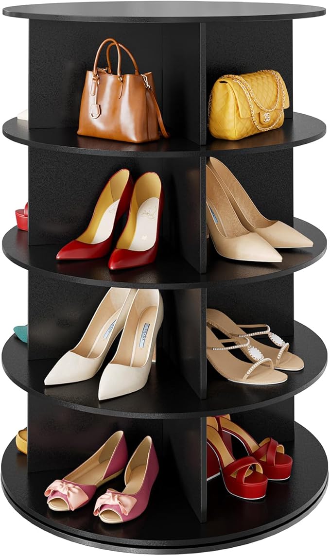 SpaceAid 4 Tier Rotating Shoe Rack Tower, Spinning Shoe Display Lazy Susan, Revolving 360 Shoe Rack Storage Round Carousel, V