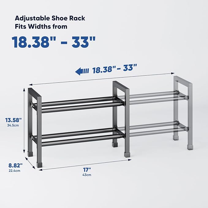 Abiglifty 2-Tier Expandable Shoe Rack,17"-33" Adjustable Shoe Rack for Closet,Metal Shoes Shelves for Front Door Entrance, Ga