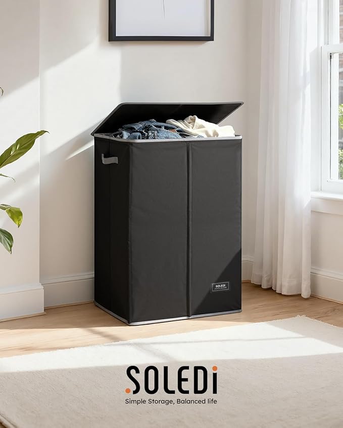 SOLEDI Laundry Hamper with Lid 130L Large & Tall Collapsible Laundry Basket, Clothes Hamper with Bag Removable Easy to Carry,