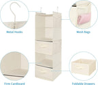 MAX Houser 5 Tier Shelf Hanging Closet Organizer, Cloth Hanging Shelf with 2 Sturdy Hooks for Storage, Foldable (Beige-D2)