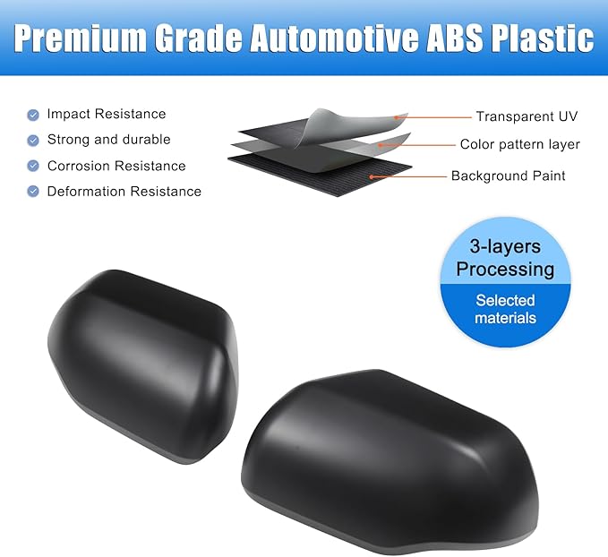 2PCS Side Door Mirror Cover for Toyota Tundra 2022-2025/ Sequoia 2023-2025, Car Exterior Rear View Mirror Housing Protector Cover Cap Self-adhesive Accessories ABS (with turn signal lights)