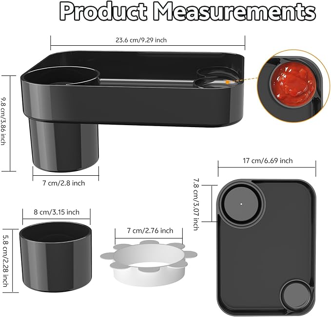 Car Seat Snack Tray for Kids Toddler Travel,Cup Holder Expander for Car,Toddler Travel & Road Trip Accessory for Mess-Free Snacking in The Car (Black)