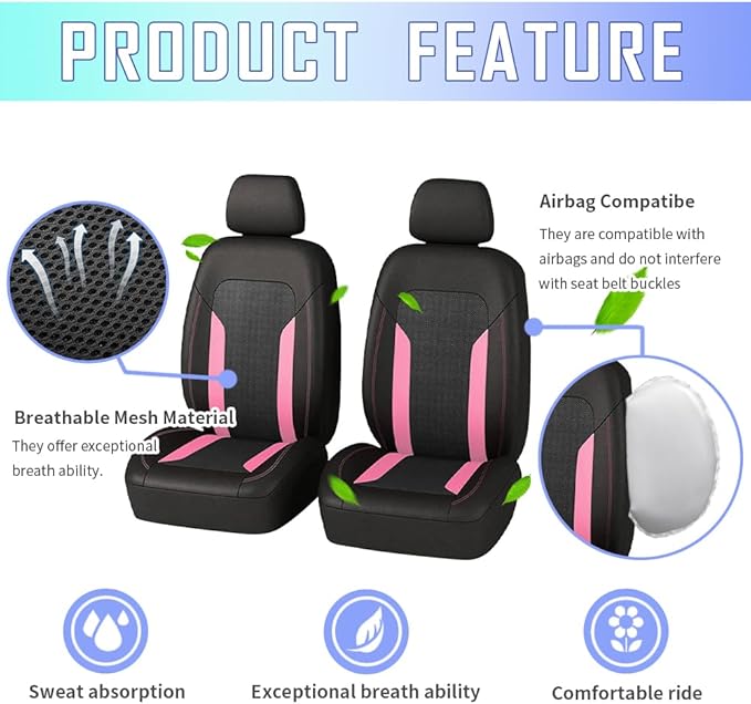4PCS Cooling Car Seat Covers,Breathable Front Seat Covers with Mesh Construction and Foam Padding,Car Seat Protector to Reduc