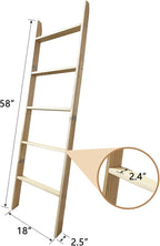 5-Tier Blanket Ladder – 4.8 Ft Wall Leaning Quilt Rack, Farmhouse Blanket Storage for Living Room, Bedroom & Bathroom – Rusti