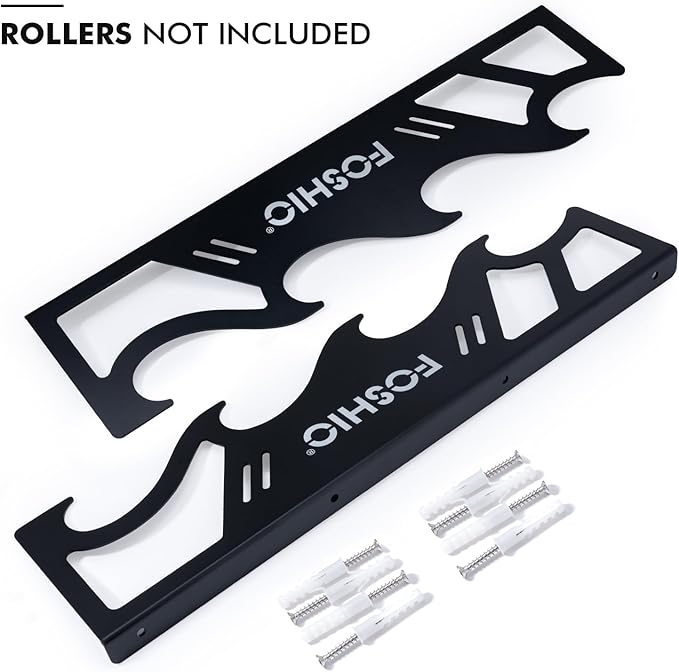 FOSHIO Vinyl Holder with Mounting Hardware,Metal Rack Heavy Duty Vinyl Storage Tool for 4 Rollers of Vinyl,Transfer Paper Tape,Wallpaper,Window Film,Wall Mount Garage Workshop,Rollers Not Included