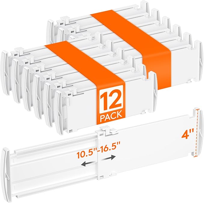 Lifewit 4" Tall 12 Pack Drawer Dividers, 27-42cm/10.5-16.5" Expandable Drawer Divider for Clothes, Adjustable Dresser Drawer 