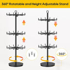 ORLESS 3 Tier Rotating Jewelry Display Stand, Keychain Display Stand with 36 Hooks, Black Metal Retail Display Spinning Holde