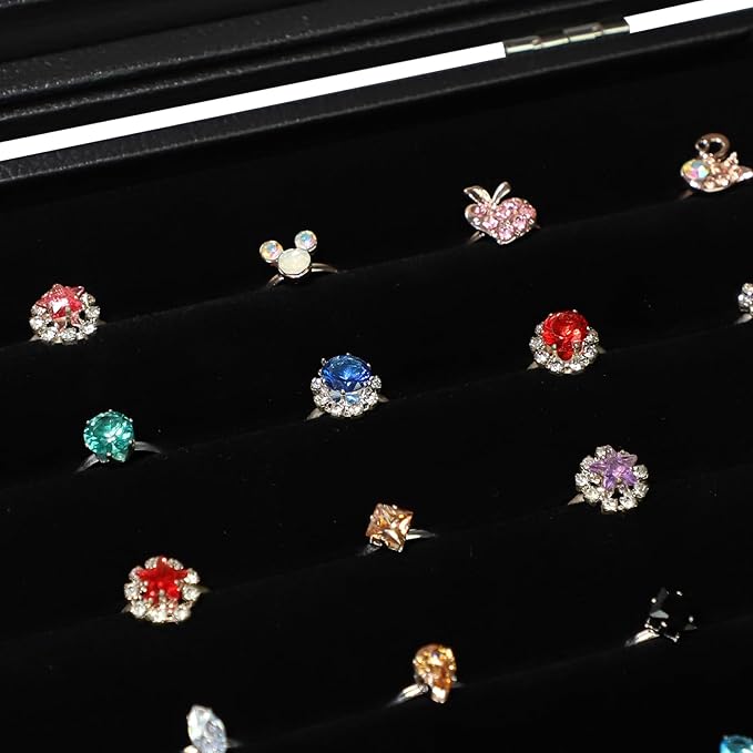 Wudygirl 7 Slots Ring Holder Organizer Box with Transparent Lid Black Jewelry Organizer for Store Display Jewelry Holder for 