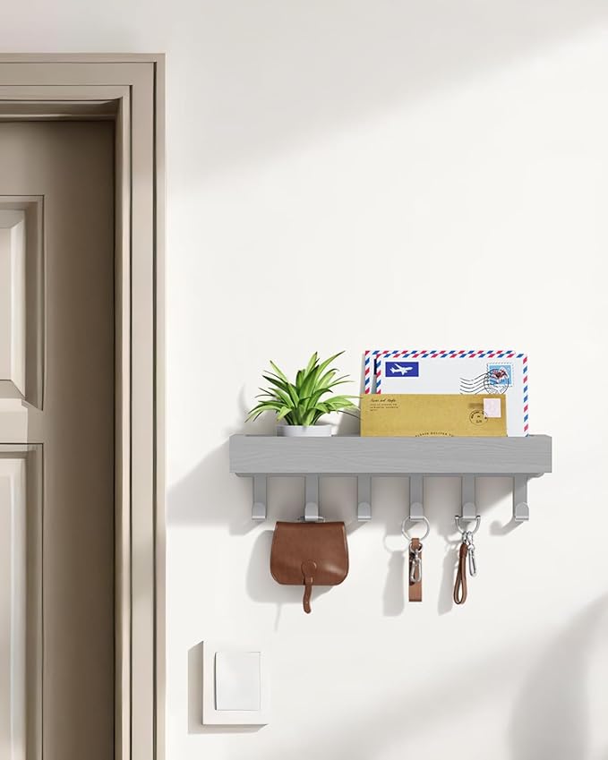 Key Holder Wall Mount Adhesive Magnetic - Hanging Key Hooks with Mail Organizer Tray for Wallet House Accessories - Keys Hang