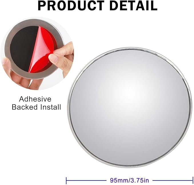 2Pcs Large Stick-on Blind Spot Car Mirror, 3.75 Inch Non-Adjustable Big Round Convex Rear View Mirrors, HD Glass Blindspot Convex Rearview Mirror for Car, an, SUV and Trucks