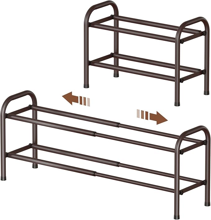 Gonfoam 2-Tier Expandable Shoe Rack,Adjustable Shoe Shelf Storage Organizer Heavy Duty Metal Free Standing Shoe Rack for Entr