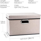 PRANDOM Foldable Storage Bin with Lid [5-Pack] Linen Fabric Decorative Storage Box Organizer Container Basket Cube with Handl