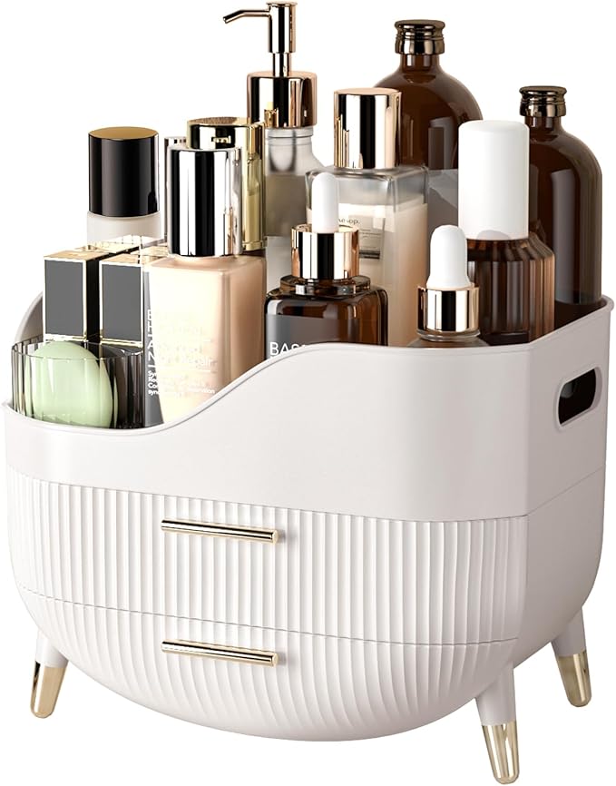 Makeup Organizer for Vanity, Large Capacity Skincare Cosmetic Organizer Countertop with 2 Drawers, Cosmetic Display Cases Mak