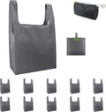 BeeGreen Grey Reusable Grocery Bags with Zipper Storage Pouch 10 Packs Gray Reusable Shopping Bags Bulk Foldable-Machine Washable